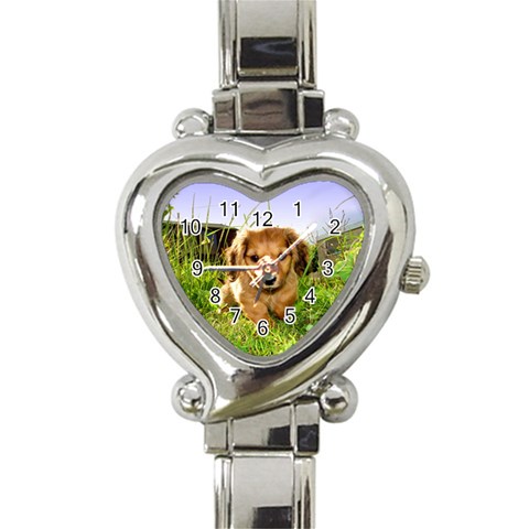 Puppy In Grass Heart Italian Charm Watch from ArtsNow.com Front