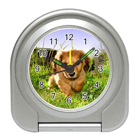 Puppy In Grass Travel Alarm Clock from ArtsNow.com Front