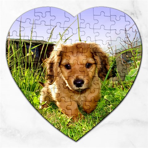 Puppy In Grass Jigsaw Puzzle (Heart) from ArtsNow.com Front