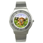 Puppy In Grass Stainless Steel Watch