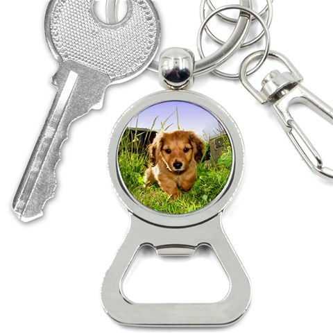 Puppy In Grass Bottle Opener Key Chain from ArtsNow.com Front