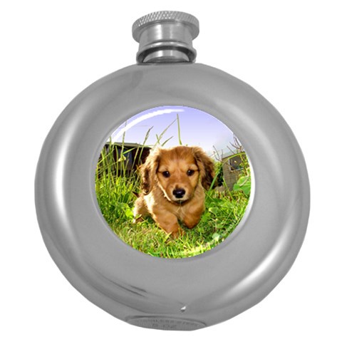 Puppy In Grass Hip Flask (5 oz) from ArtsNow.com Front
