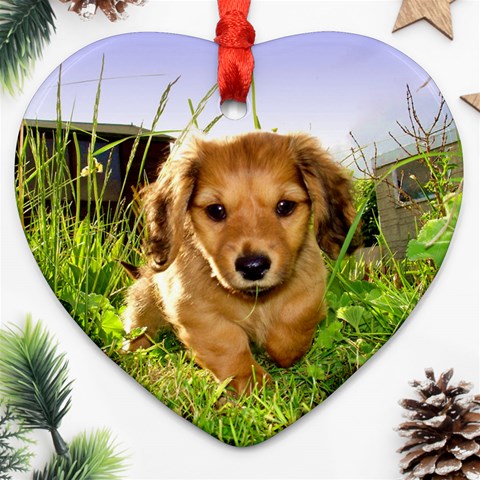 Puppy In Grass Heart Ornament (Two Sides) from ArtsNow.com Front