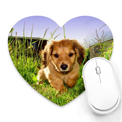 Puppy In Grass Heart Mousepad from ArtsNow.com Front