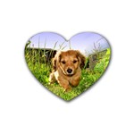 Puppy In Grass Rubber Heart Coaster (4 pack)