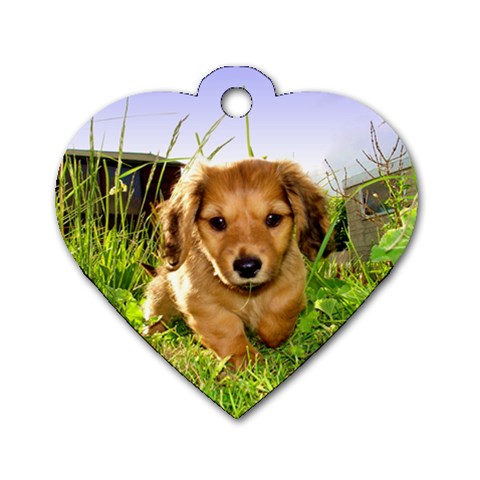 Puppy In Grass Dog Tag Heart (One Side) from ArtsNow.com Front