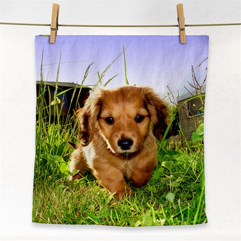 Puppy In Grass Face Towel from ArtsNow.com Front