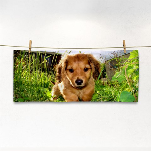 Puppy In Grass Hand Towel from ArtsNow.com Front