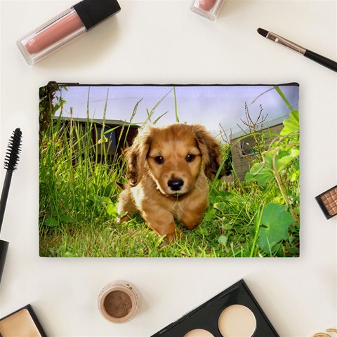 Puppy In Grass Cosmetic Bag (Large) from ArtsNow.com Front