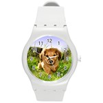 Puppy In Grass Round Plastic Sport Watch (M)