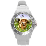 Puppy In Grass Round Plastic Sport Watch (L)