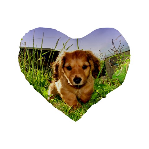 Puppy In Grass Standard 16  Premium Heart Shape Cushion  from ArtsNow.com Front