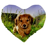 Puppy In Grass Large 19  Premium Heart Shape Cushion