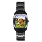 Puppy In Grass Stainless Steel Barrel Watch