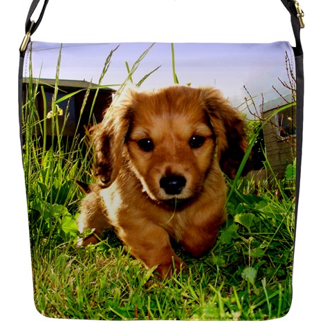 Puppy In Grass Flap Closure Messenger Bag (S) from ArtsNow.com Front
