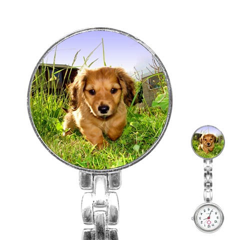 Puppy In Grass Stainless Steel Nurses Watch from ArtsNow.com Front