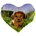 Puppy In Grass Large 19  Premium Flano Heart Shape Cushion