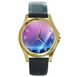 Purple Blue Wave Round Gold Metal Watch