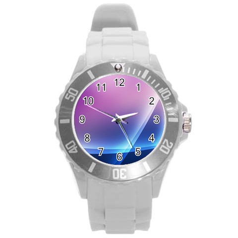 Purple Blue Wave Round Plastic Sport Watch (L) from ArtsNow.com Front