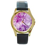 Purple Bubble Art Round Gold Metal Watch