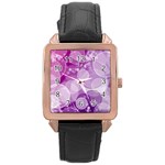 Purple Bubble Art Rose Gold Leather Watch 