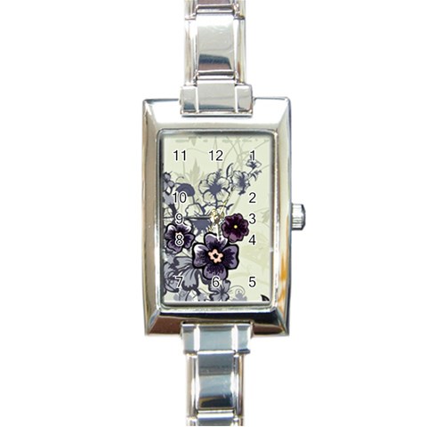 Purple Flower Art Rectangle Italian Charm Watch from ArtsNow.com Front