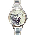 Purple Flower Art Round Italian Charm Watch