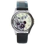 Purple Flower Art Round Metal Watch