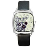 Purple Flower Art Square Metal Watch