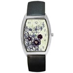 Purple Flower Art Barrel Style Metal Watch