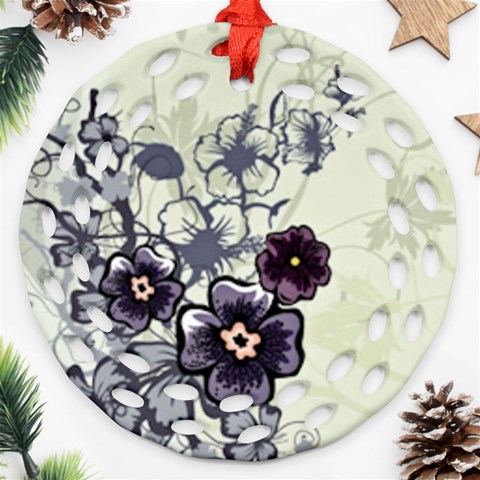 Purple Flower Art Round Filigree Ornament (Two Sides) from ArtsNow.com Front
