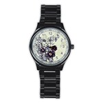 Purple Flower Art Stainless Steel Round Watch