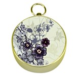 Purple Flower Art Gold Compass