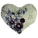 Purple Flower Art Large 19  Premium Flano Heart Shape Cushion