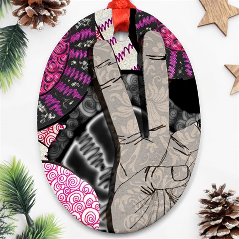 Peace Hand Art Ornament (Oval) from ArtsNow.com Front