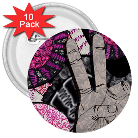 Peace Hand Art 3  Button (10 pack) from ArtsNow.com Front