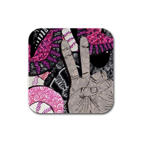 Peace Hand Art Rubber Square Coaster (4 pack) from ArtsNow.com Front