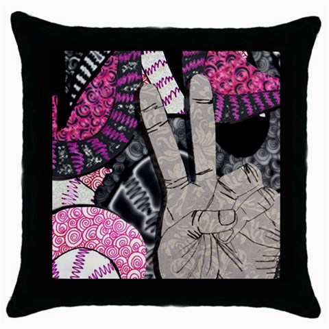 Peace Hand Art Throw Pillow Case (Black) from ArtsNow.com Front