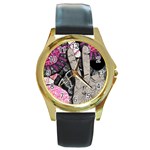 Peace Hand Art Round Gold Metal Watch