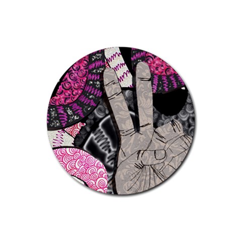 Peace Hand Art Rubber Round Coaster (4 pack) from ArtsNow.com Front
