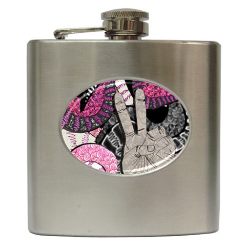 Peace Hand Art Hip Flask (6 oz) from ArtsNow.com Front