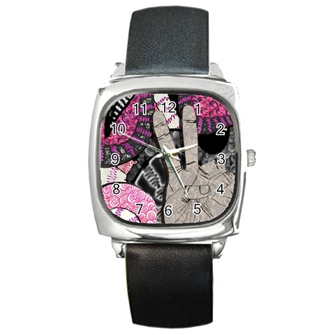 Peace Hand Art Square Metal Watch from ArtsNow.com Front