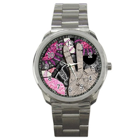Peace Hand Art Sport Metal Watch from ArtsNow.com Front