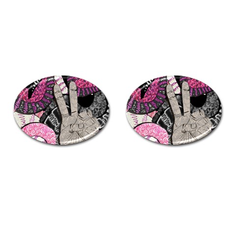 Peace Hand Art Cufflinks (Oval) from ArtsNow.com Front(Pair)