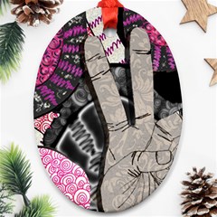 Peace Hand Art Oval Ornament (Two Sides) from ArtsNow.com Front