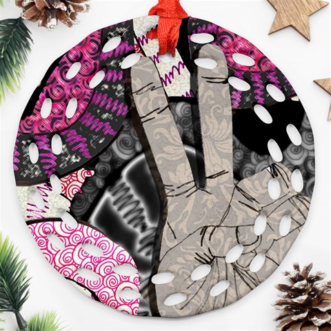 Peace Hand Art Round Filigree Ornament (Two Sides) from ArtsNow.com Front