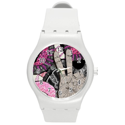 Peace Hand Art Round Plastic Sport Watch (M) from ArtsNow.com Front