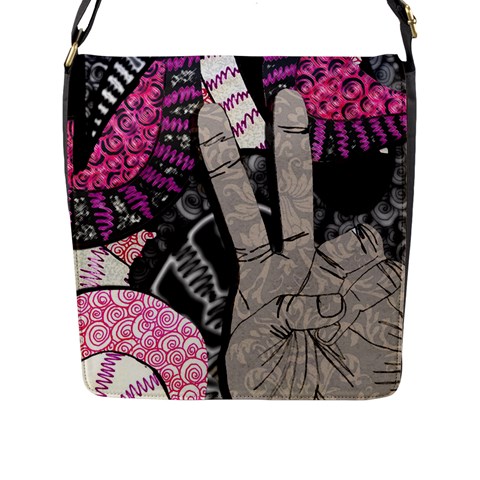Peace Hand Art Flap Closure Messenger Bag (L) from ArtsNow.com Front