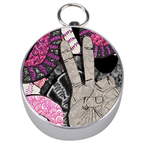 Peace Hand Art Silver Compass from ArtsNow.com Front