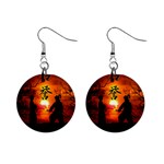 Ninja Sunset 1  Button Earrings